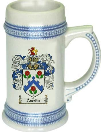 Ascelin family crest stein coat of arms tankard mug