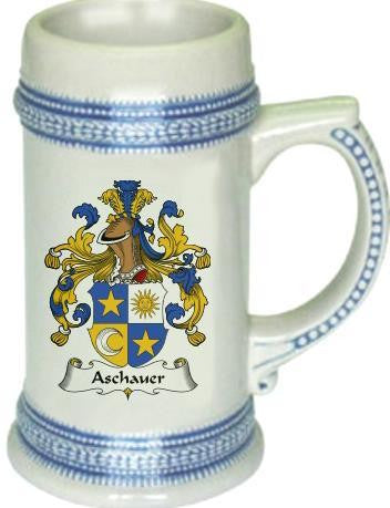 Aschauer family crest stein coat of arms tankard mug