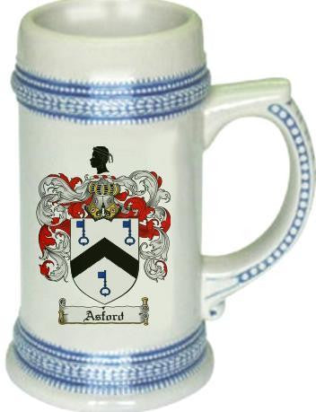 Asford family crest stein coat of arms tankard mug