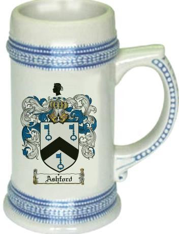 Ashford family crest stein coat of arms tankard mug