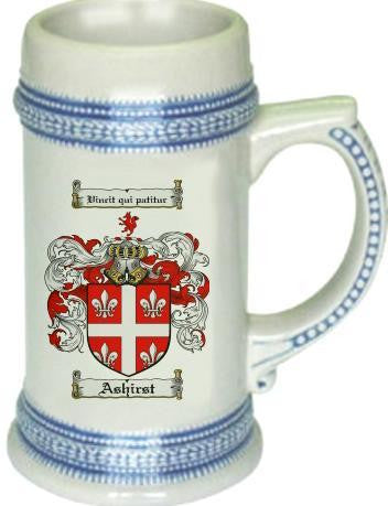 Ashirst family crest stein coat of arms tankard mug