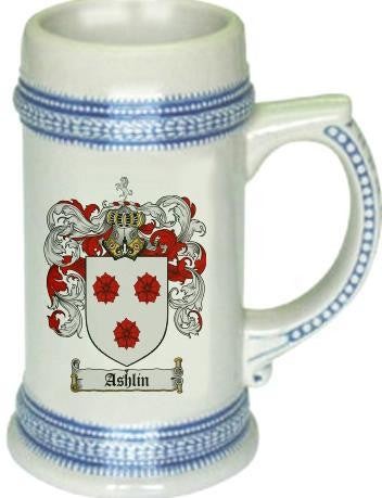 Ashlin family crest stein coat of arms tankard mug