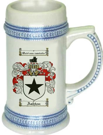 Ashton family crest stein coat of arms tankard mug