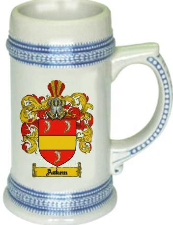 Askem family crest stein coat of arms tankard mug