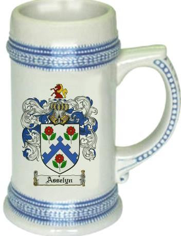 Asselyn family crest stein coat of arms tankard mug