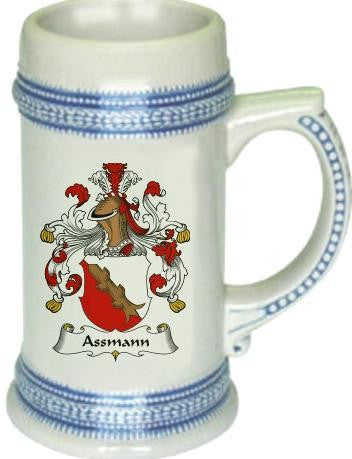 Assmann family crest stein coat of arms tankard mug
