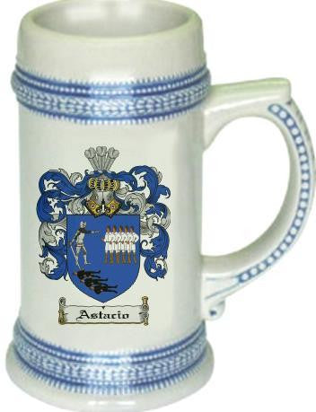 Astacio family crest stein coat of arms tankard mug