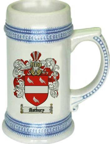 Astbury family crest stein coat of arms tankard mug