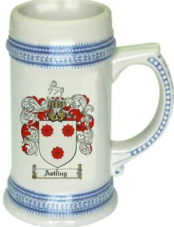 Astling family crest stein coat of arms tankard mug