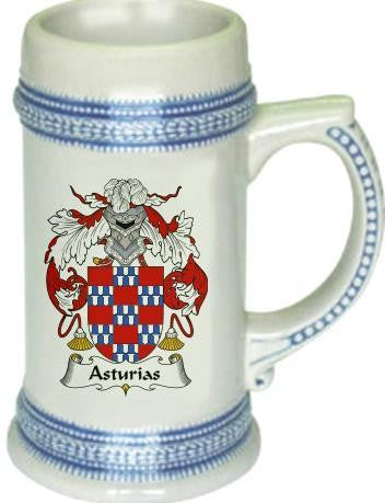 Asturias family crest stein coat of arms tankard mug