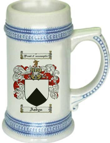 Astyn family crest stein coat of arms tankard mug