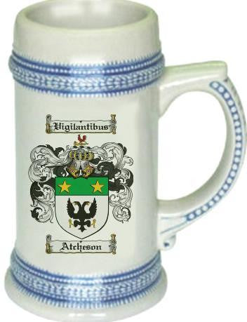 Atcheson family crest stein coat of arms tankard mug
