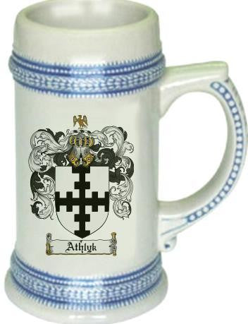 Athlyk family crest stein coat of arms tankard mug