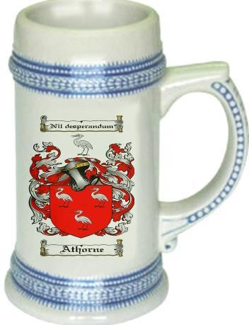 Athorne family crest stein coat of arms tankard mug