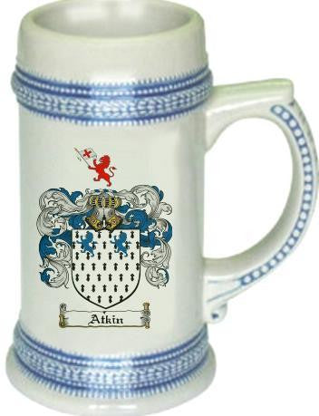 Atkin family crest stein coat of arms tankard mug