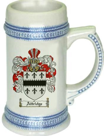 Attridge family crest stein coat of arms tankard mug