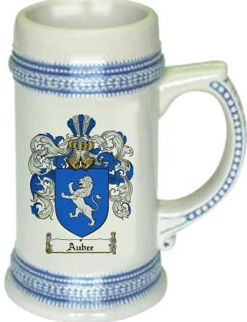 Aubee family crest stein coat of arms tankard mug