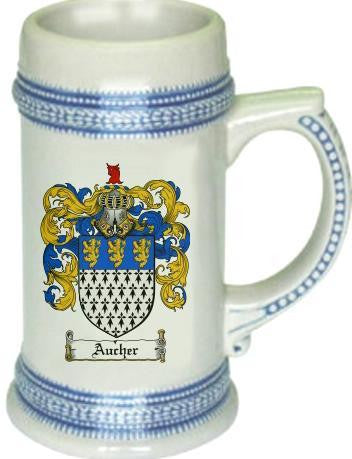Aucher family crest stein coat of arms tankard mug