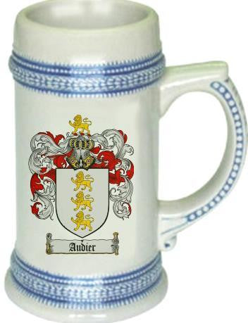 Audier family crest stein coat of arms tankard mug
