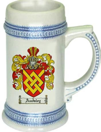 Audsley family crest stein coat of arms tankard mug