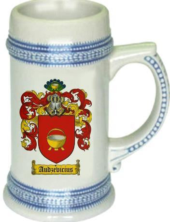 Audzevicius family crest stein coat of arms tankard mug