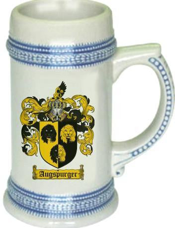 Augspurger family crest stein coat of arms tankard mug