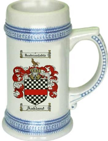 Aukland family crest stein coat of arms tankard mug
