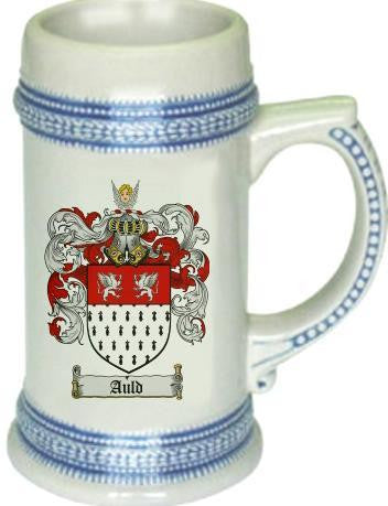 Auld family crest stein coat of arms tankard mug