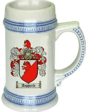 Aupperle family crest stein coat of arms tankard mug