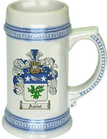 Auriol family crest stein coat of arms tankard mug
