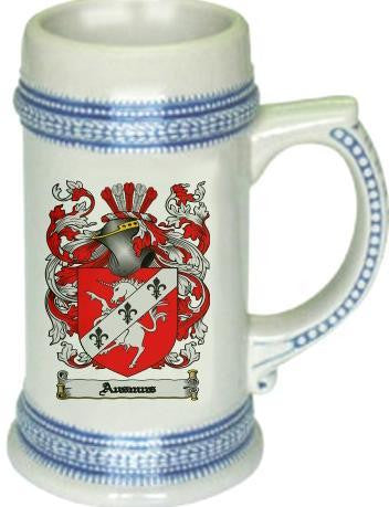Ausmus family crest stein coat of arms tankard mug