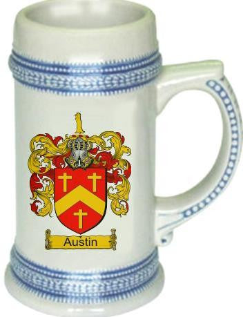 Austin family crest stein coat of arms tankard mug