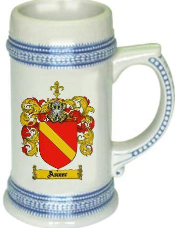 Auxer family crest stein coat of arms tankard mug
