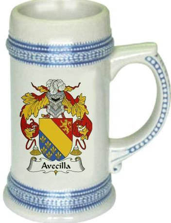 Avecilla family crest stein coat of arms tankard mug