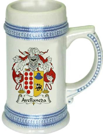 Avellaneda family crest stein coat of arms tankard mug
