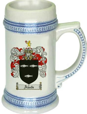 Awde family crest stein coat of arms tankard mug