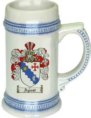 Ayerst family crest stein coat of arms tankard mug