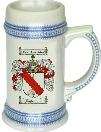 Aykman family crest stein coat of arms tankard mug