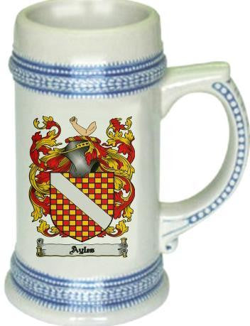 Ayles family crest stein coat of arms tankard mug