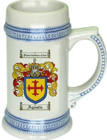 Aynslie family crest stein coat of arms tankard mug