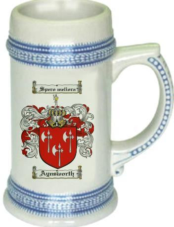 Aynsworth family crest stein coat of arms tankard mug