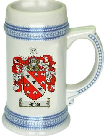 Ayres family crest stein coat of arms tankard mug