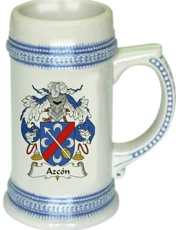 Azcon family crest stein coat of arms tankard mug
