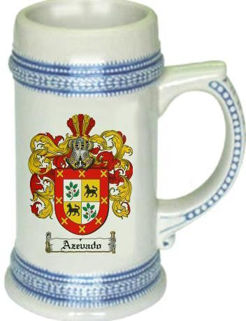 Azevado family crest stein coat of arms tankard mug
