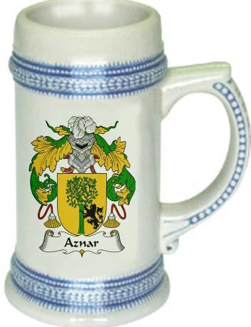 Aznar family crest stein coat of arms tankard mug