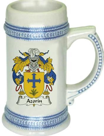 Azorin family crest stein coat of arms tankard mug