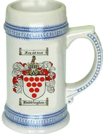 Babbington family crest stein coat of arms tankard mug