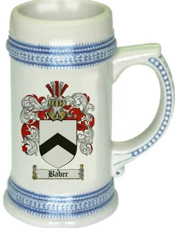 Baber family crest stein coat of arms tankard mug