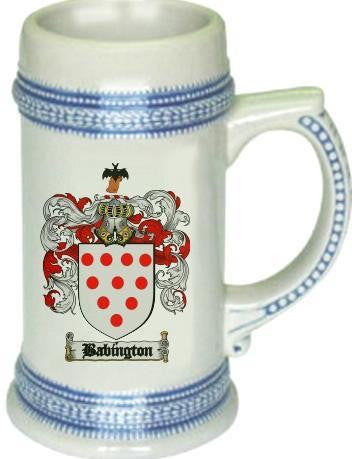 Babington family crest stein coat of arms tankard mug