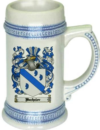 Bachelor family crest stein coat of arms tankard mug